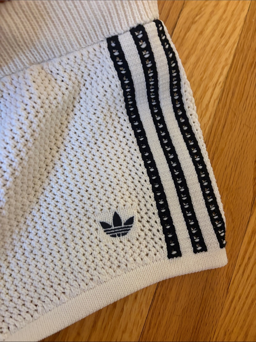 adidas White Knit Mesh Athletic Shorts with Black Side Stripes - Picture 3 of 4